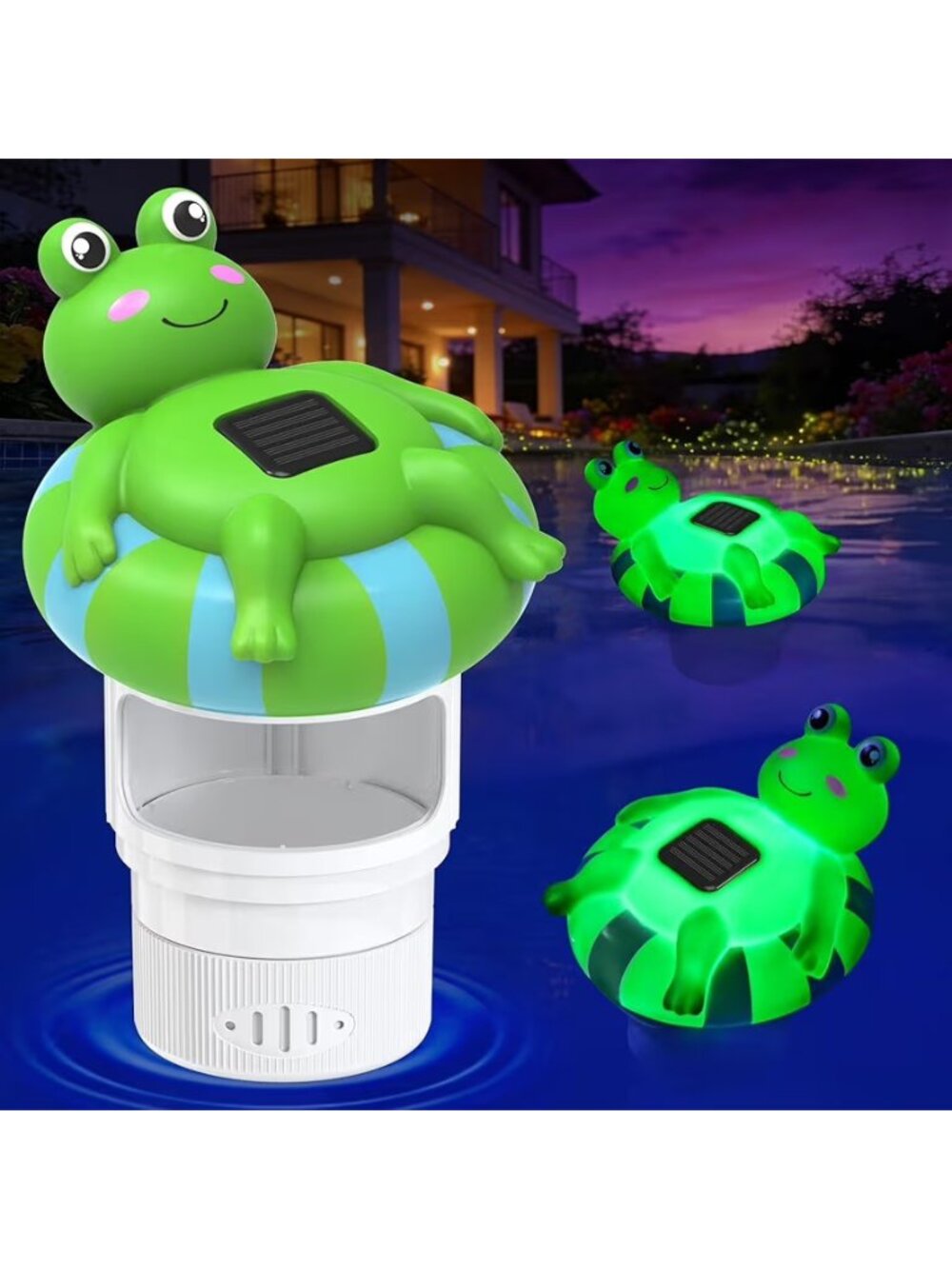 Pool Chlorine Floater, Frog Solar Chlorine Floater Glow in the Dark Fits 4X3'' T